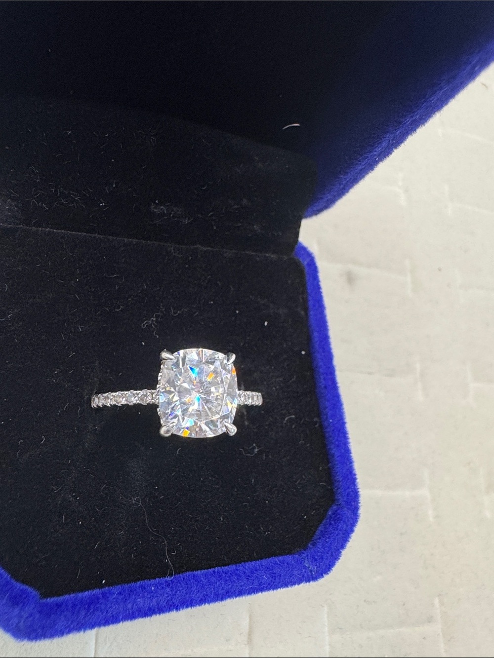 3.0 Carat Cushion Cut Moissanite Ring, D Color VVS1 Clarity, 925 S  size 8 - Picture 3 of 8